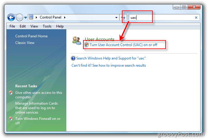 Disabling User Access Control Windows Vista