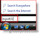 Windows Vista Launch regedt32 from Search Bar