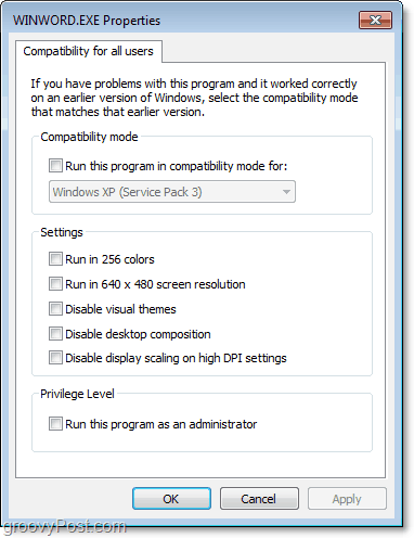 how to adjust compatibilty settings for all windows 7 users
