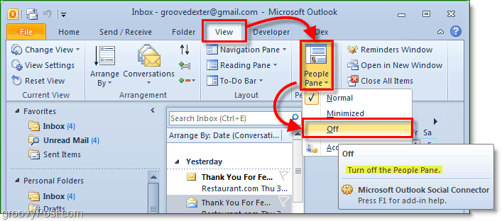 How To Disable The People Pane In Outlook 2010 - 20