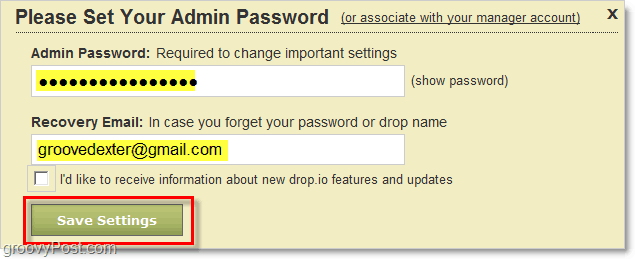 how to set drop.io admin password