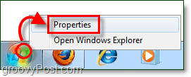 how to open the start menu properties in windows 7 
