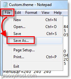 save the windows 7 .theme as a new file