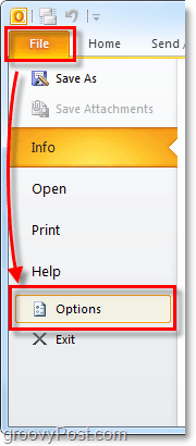 open up outlook 2010 options