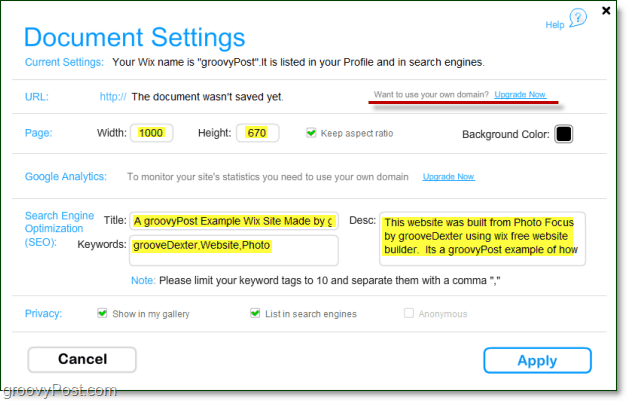 document settings in wix are fully adjustable