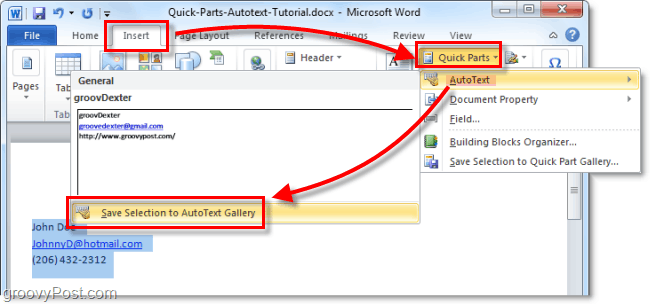 How To Guide for Using Autotext Quick Parts In Office 2010 - 40