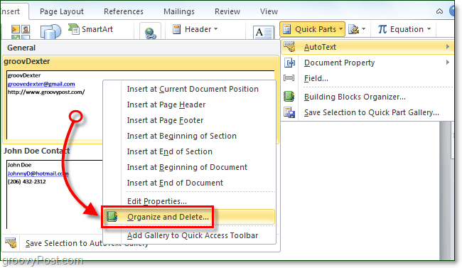 How To Guide for Using Autotext Quick Parts In Office 2010 - 6
