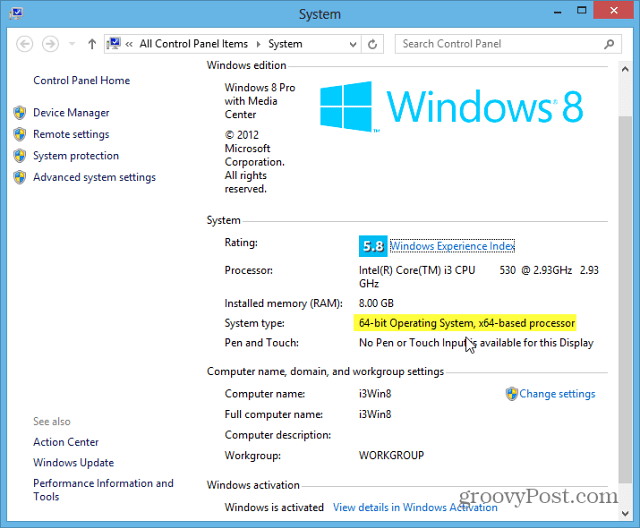 Windows 8 System Type