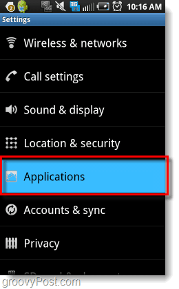 Settings > Applications on android