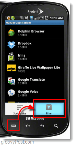 Filter manage applications android