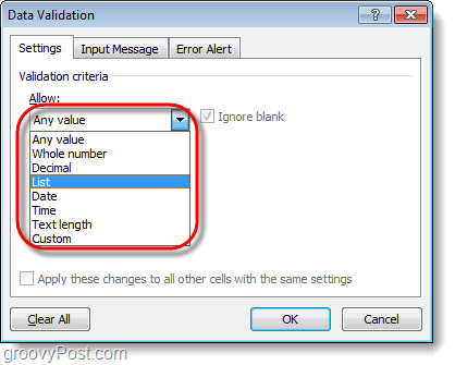 How to Add Drop Down Lists a Data Validation to Excel 2010 Spreadsheets - 96