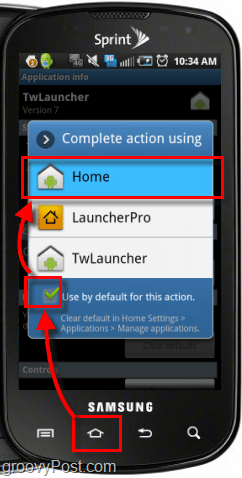 press home button and set home as default action