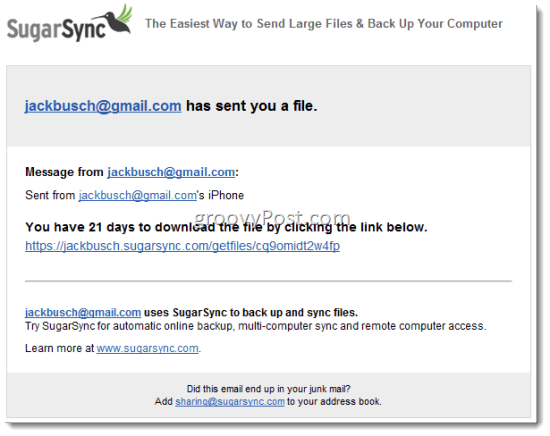 SugarSync Share Files via Email