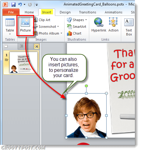 insert pictures into greeting card from powerpoint