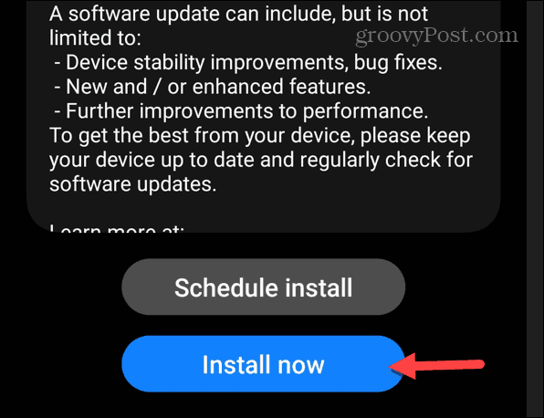Install update now button samsung