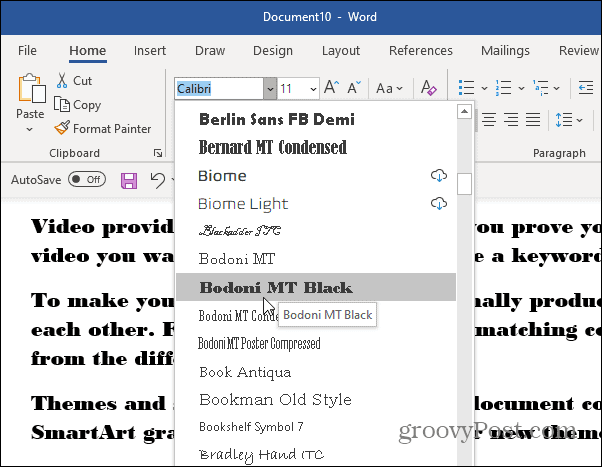 choose font in Word