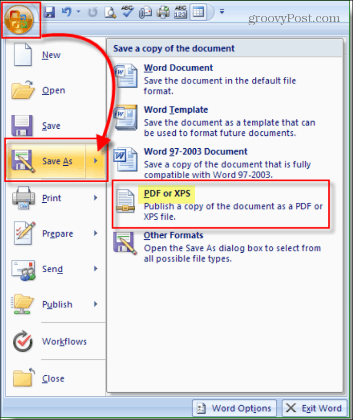 How-To Save or Convert Office Word Excel 2007 documents as a PDF or XPS  with Plugin