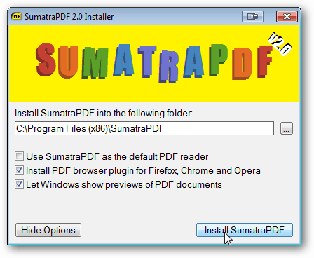 sumatrapdf installation options