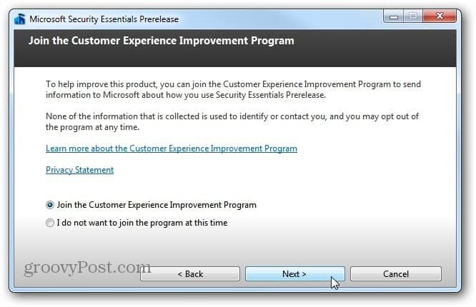 Microsoft Security Essentials Pre Release Program