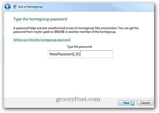 Enter homegroup password