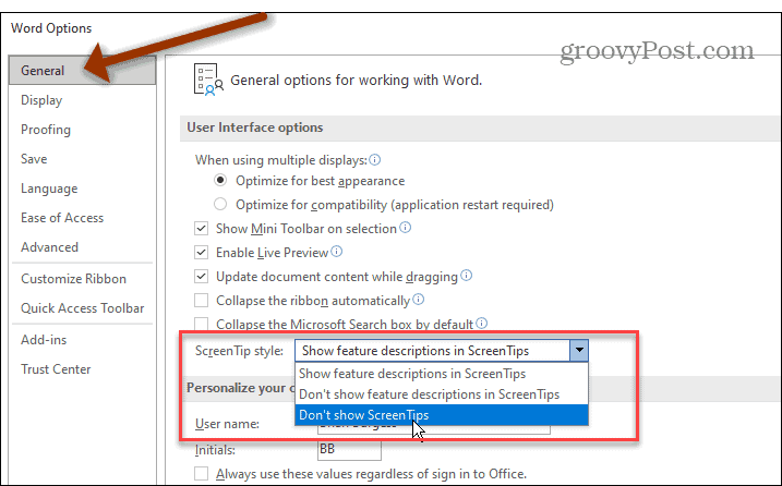 How to Turn off ScreenTips in Microsoft Word - 8
