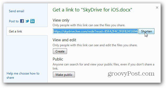 Windows SkyDrive  Shorten URLs when Sharing Files - 1