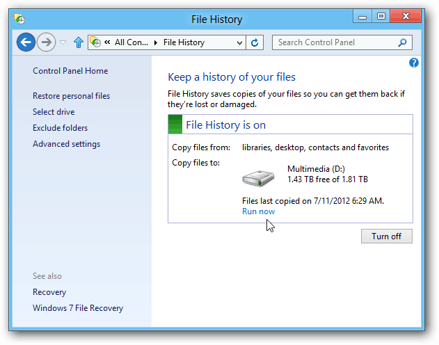 How To Enable Windows 8 File History - 62