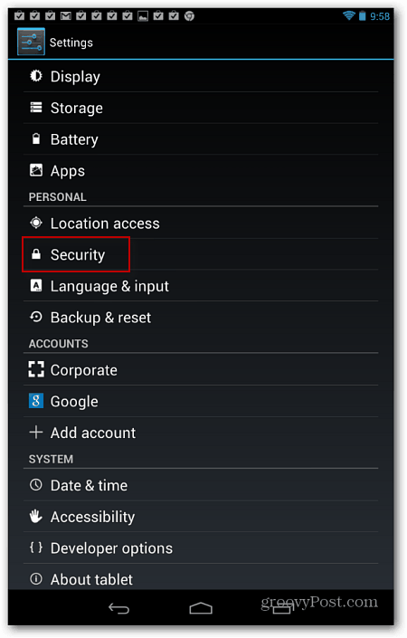 Settings and Security Android