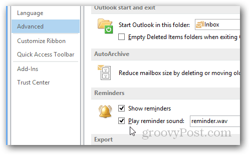 How to Enable or Disable Outlook Reminders and Reminder Sounds - 3