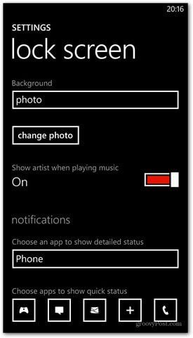 Windows Phone 8 customize lock screen options