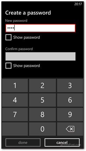 Windows Phone 8 customize lock screen password set