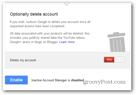 Google Inactive Account Manager enable delete