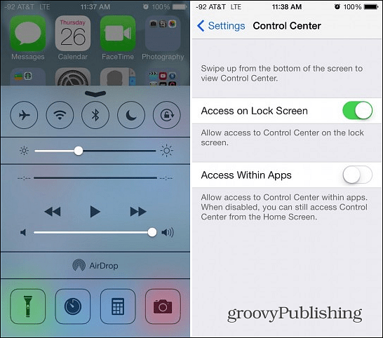 Disable Control Center in Apps
