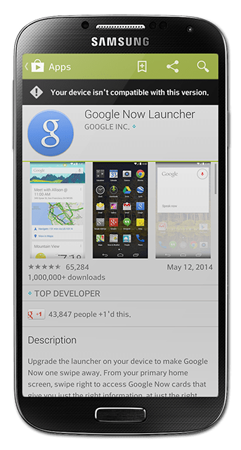 google now launcher non nexus device compatible incompatibility google play store error device download app launcher customize android