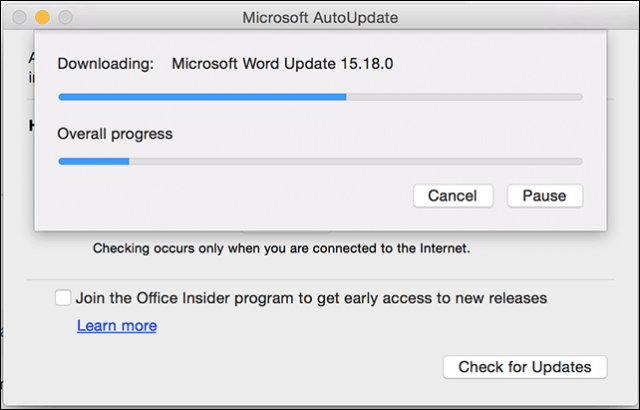 Disable office updates mac