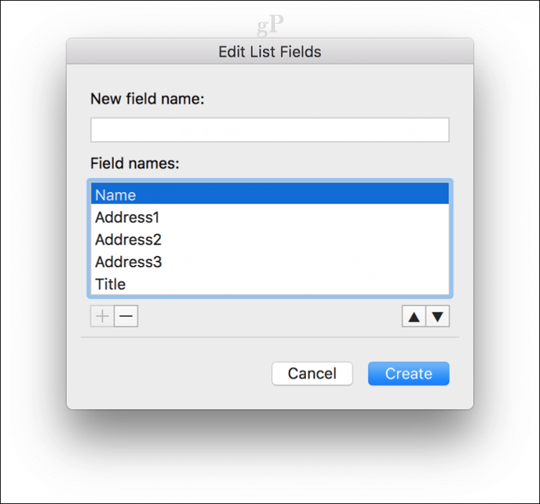 Word is mail. Name field.