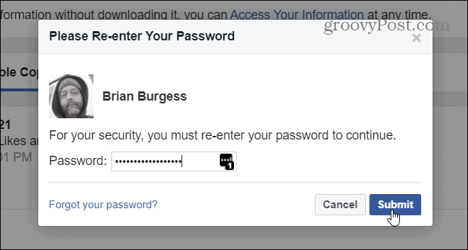 Type in facebook password