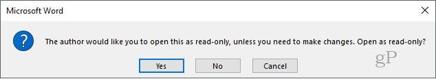 How to Stop Word Prompt  The author would like you to open this as read only    - 39