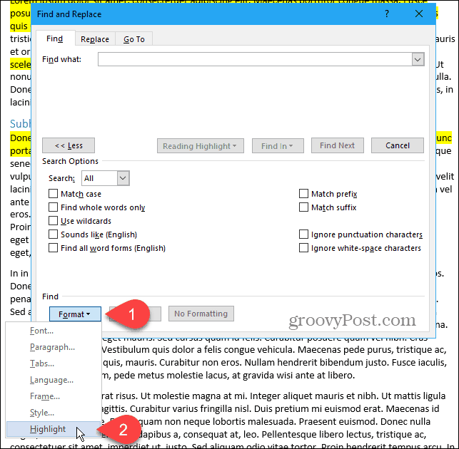 Click Format, then select Highlight