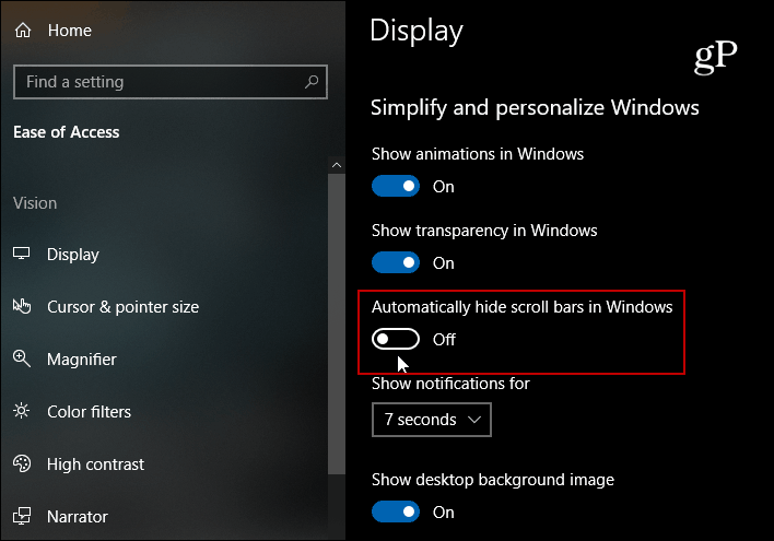 Make Scrollbars Always Show and Disable Transparency in Windows 10 - 17