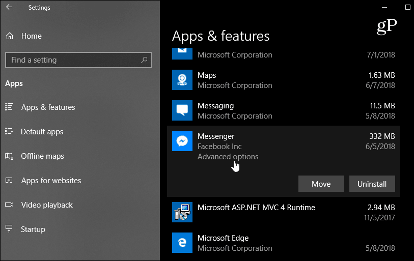Settings apps features