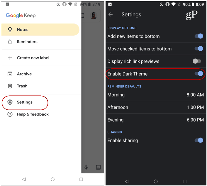 How to Enable Dark Mode on Google Keep and Calendar
