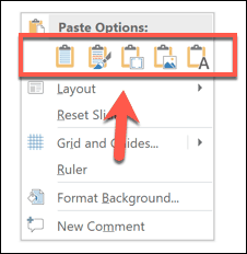 Paste options in PowerPoint
