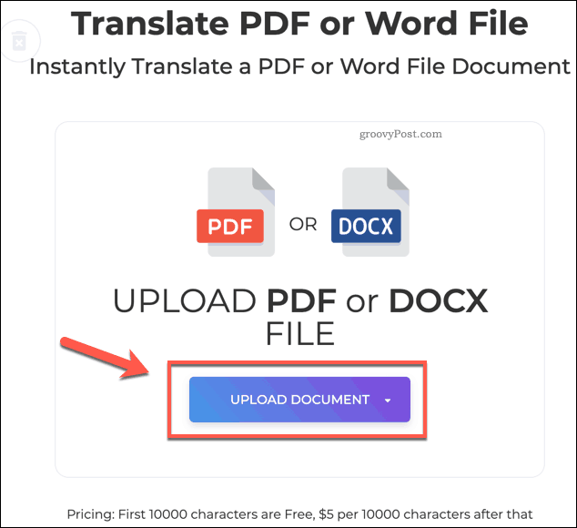 The DeftPDF Upload Document button