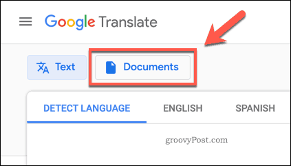 The Google Translate Documents button