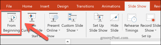 Show From Beginning button in PowerPoint