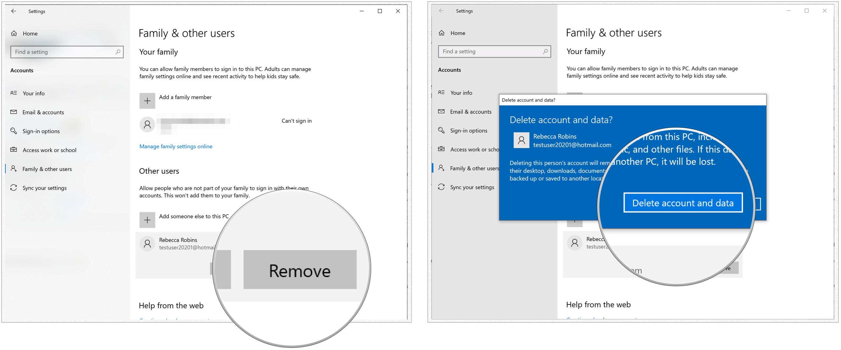 Windows 10 delete user