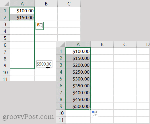 Excel AutoFill Currency Pattern