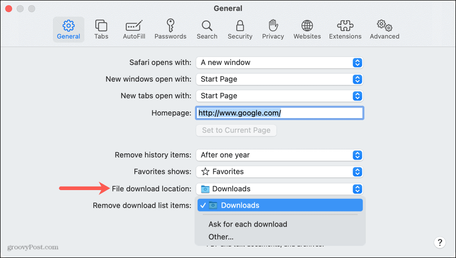 how to set download location on mac