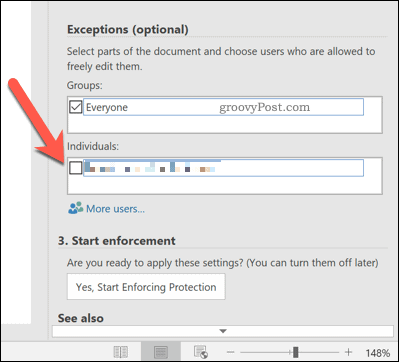 Add individual user exception to Word